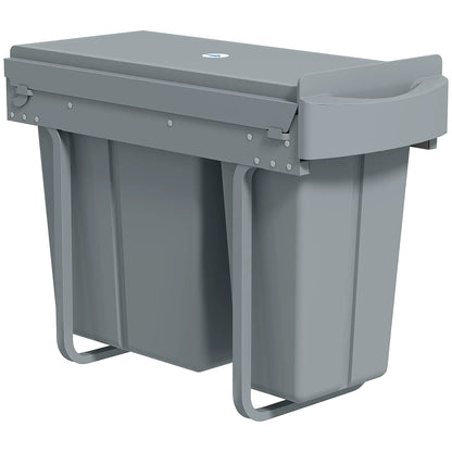 Pull Out Garbage Bin for Kitchen, 30L Under Sink Garbage Can, 2 Removable Compartments, Grey Household Supplies Grey at Gallery Canada