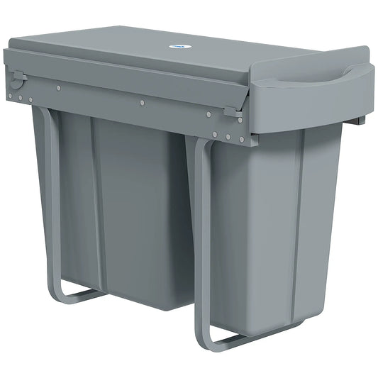 Pull Out Garbage Bin for Kitchen, 30L Under Sink Garbage Can, 2 Removable Compartments, Grey Household Supplies Grey at Gallery Canada