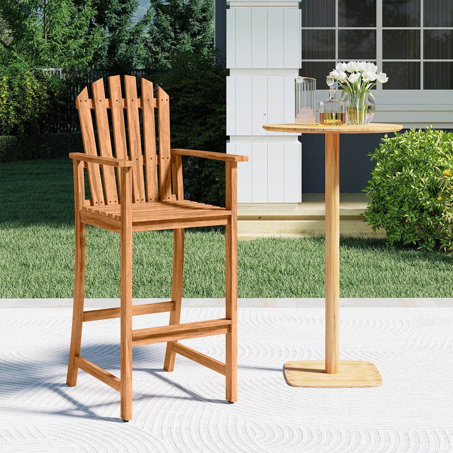 Tall Adirondack Chair with Armrests and Footrest for Deck, Natural