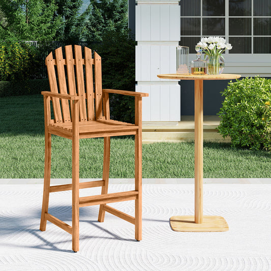 Tall Adirondack Chair with Armrests and Footrest for Deck, Natural
