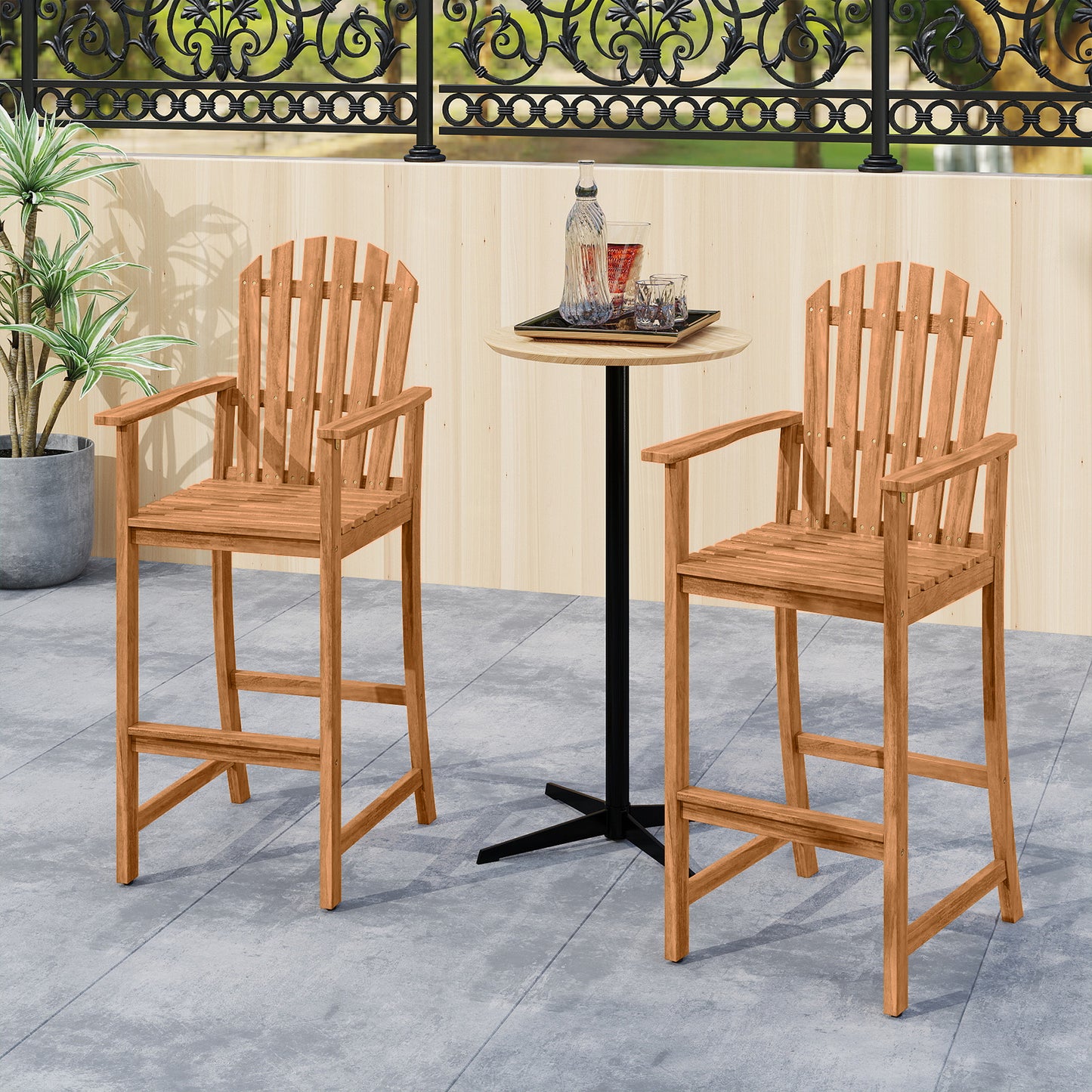 Tall Adirondack Chair with Armrests and Footrest for Deck, Natural