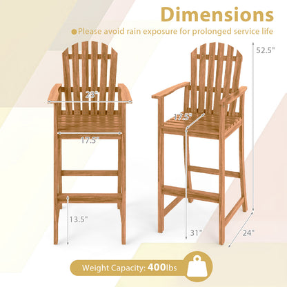 Tall Adirondack Chair with Armrests and Footrest for Deck, Natural