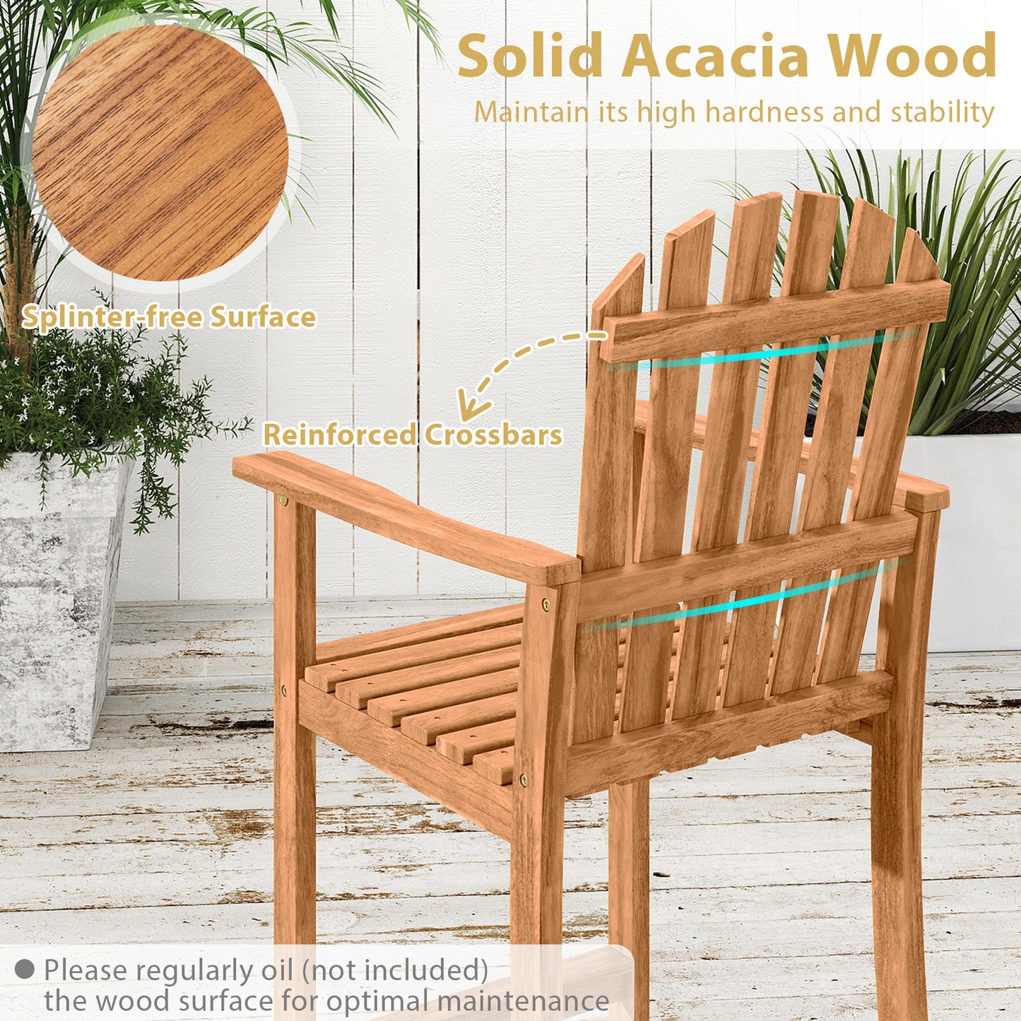 Tall Adirondack Chair with Armrests and Footrest for Deck, Natural