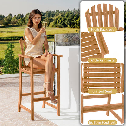 Tall Adirondack Chair with Armrests and Footrest for Deck, Natural