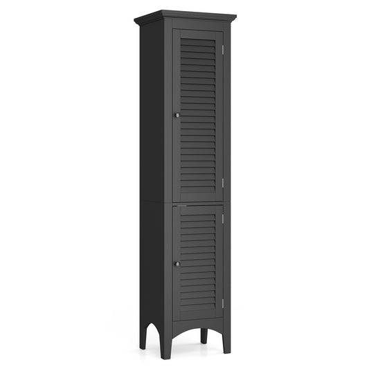 Tall Bathroom Floor Cabinet, Shutter Doors, Adjustable Shelf, Black