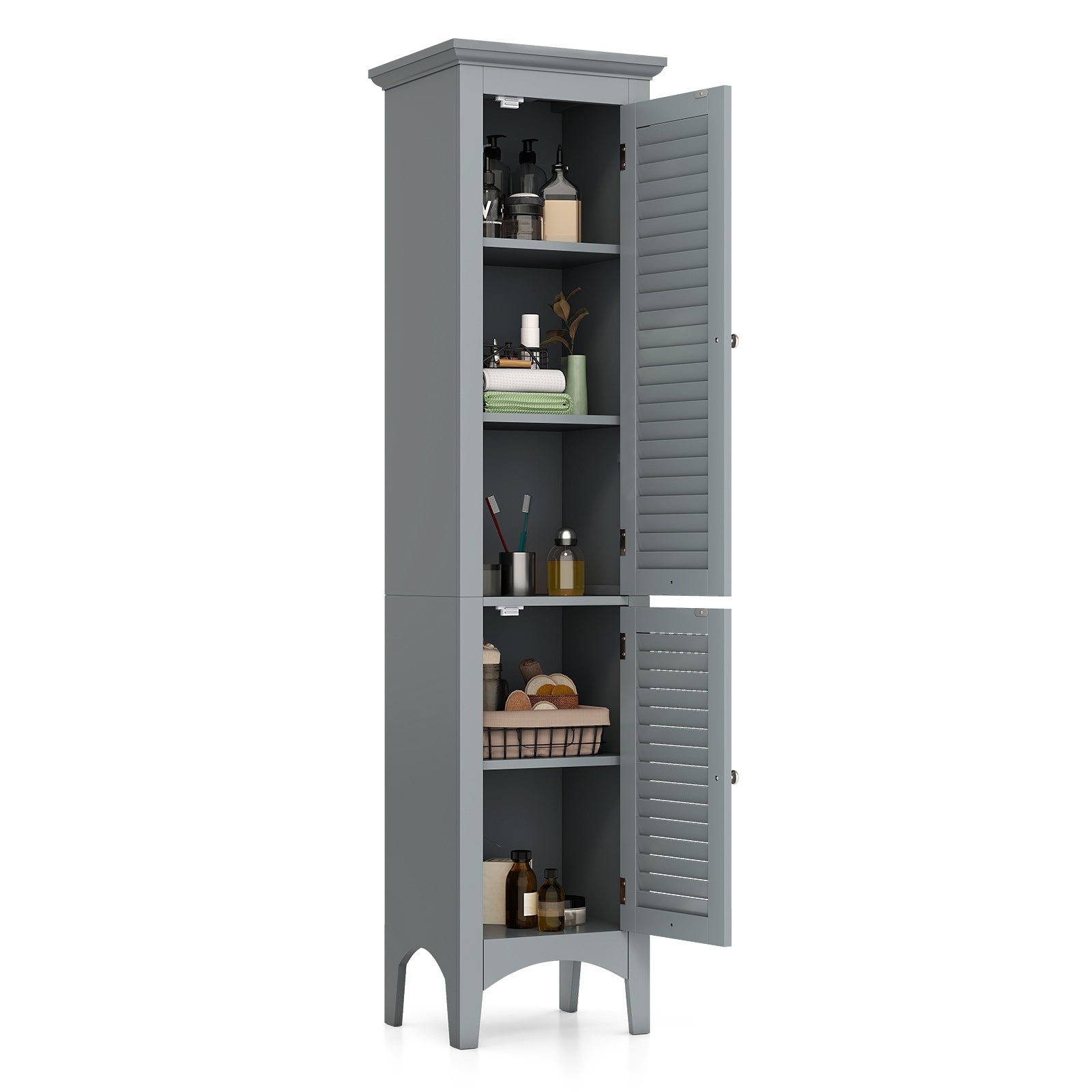 Tall Bathroom Floor Cabinet, Shutter Doors, Adjustable Shelf, Gray Floor Cabinets at Gallery Canada