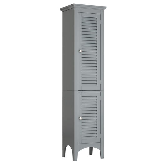 Tall Bathroom Floor Cabinet, Shutter Doors, Adjustable Shelf, Gray