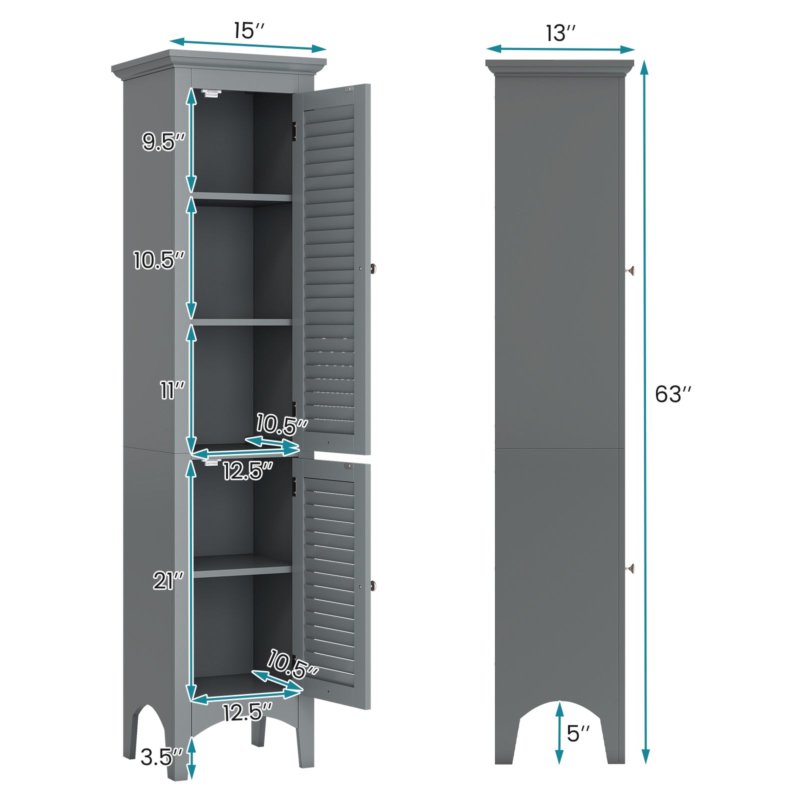 Tall Bathroom Floor Cabinet, Shutter Doors, Adjustable Shelf, Gray Floor Cabinets at Gallery Canada