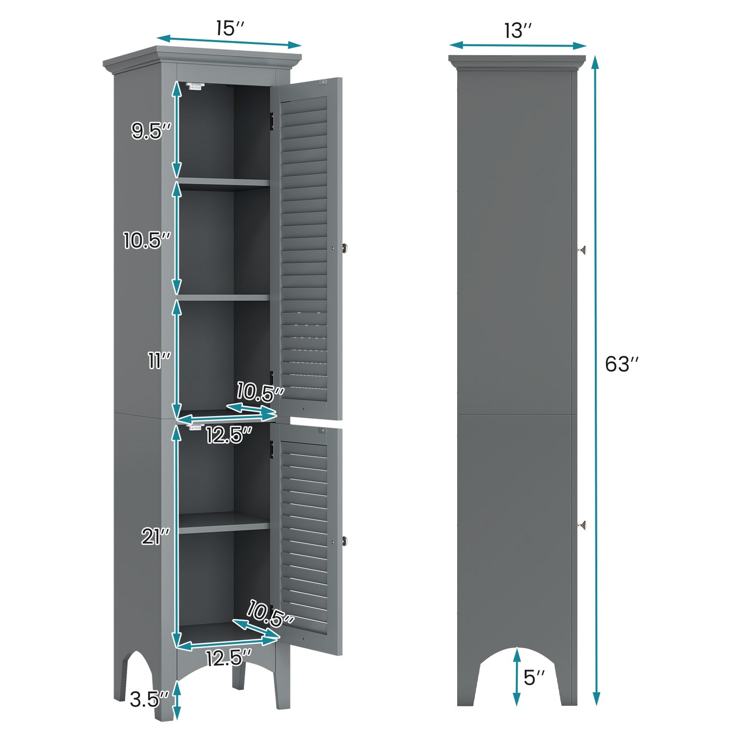 Tall Bathroom Floor Cabinet, Shutter Doors, Adjustable Shelf, Gray Floor Cabinets at Gallery Canada