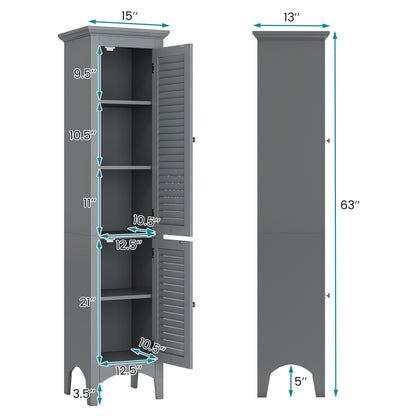 Tall Bathroom Floor Cabinet, Shutter Doors, Adjustable Shelf, Gray Floor Cabinets at Gallery Canada