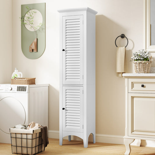 Tall Bathroom Floor Cabinet, Shutter Doors, Adjustable Shelf, White