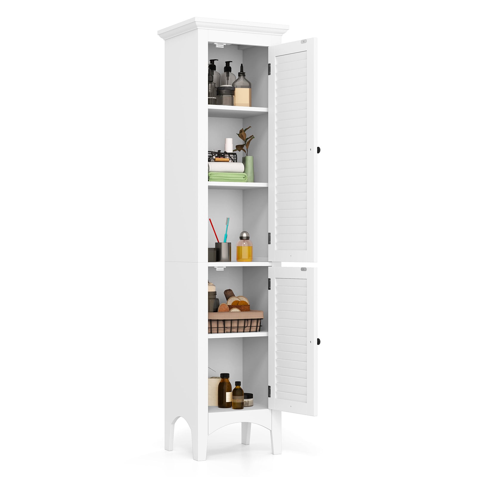 Tall Bathroom Floor Cabinet, Shutter Doors, Adjustable Shelf, White Floor Cabinets at Gallery Canada