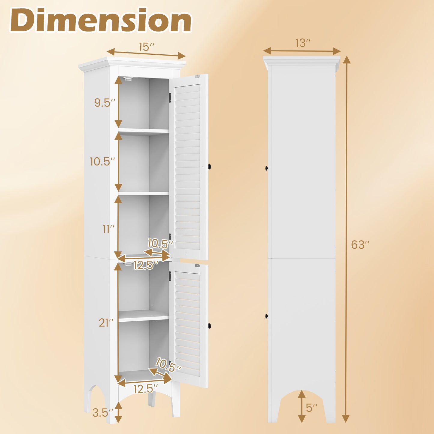 Tall Bathroom Floor Cabinet, Shutter Doors, Adjustable Shelf, White Floor Cabinets at Gallery Canada