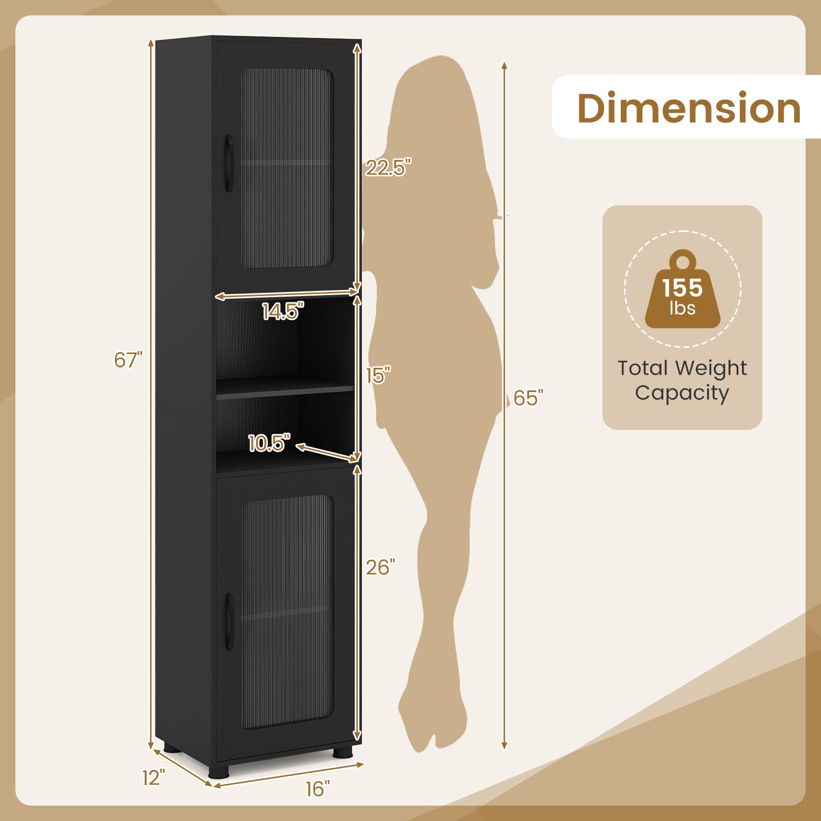 Tall Bathroom Storage Cabinet 67 In, Black Floor Cabinets at Gallery Canada