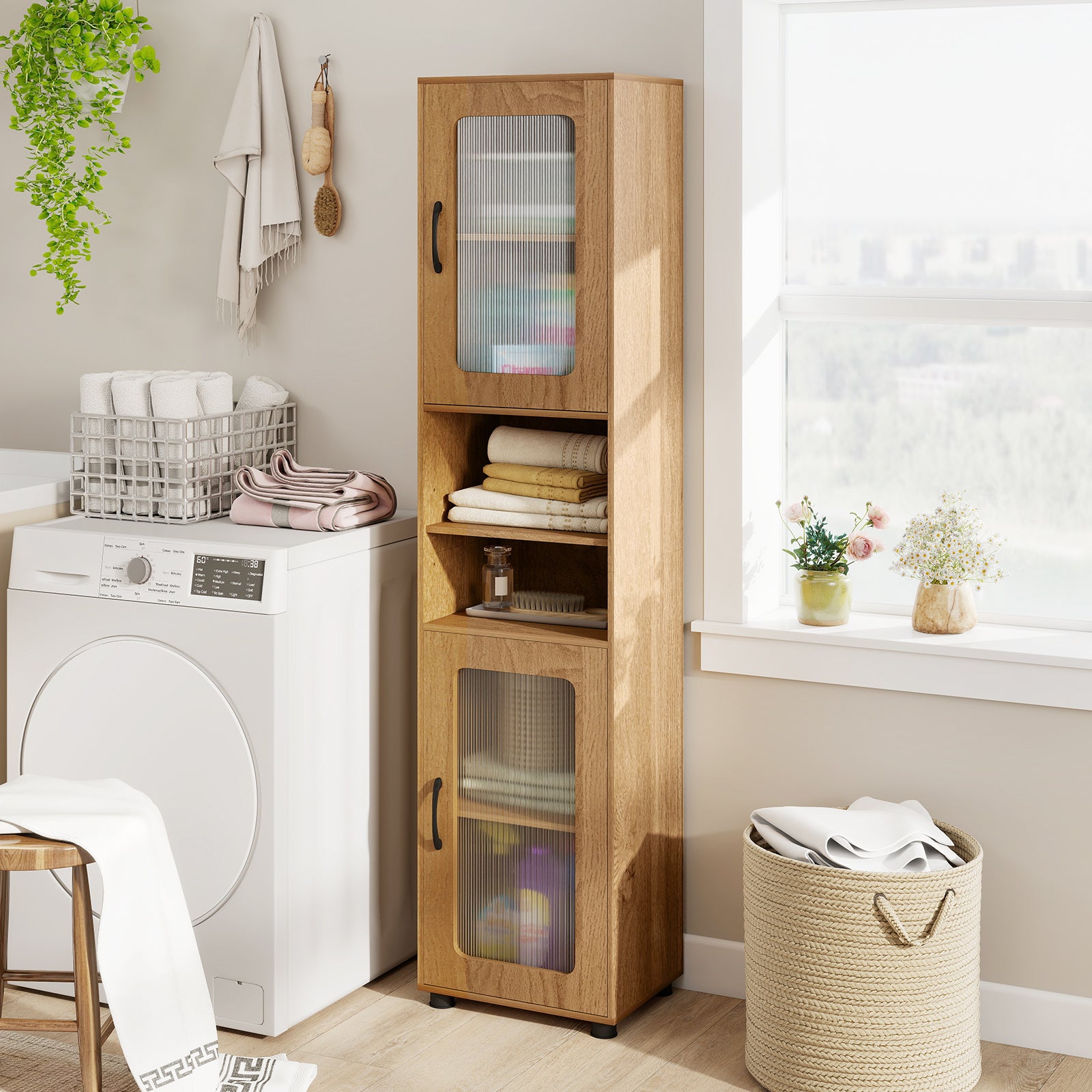 Tall Bathroom Storage Cabinet 67 In, Freestanding Organizer, Natural Floor Cabinets at Gallery Canada