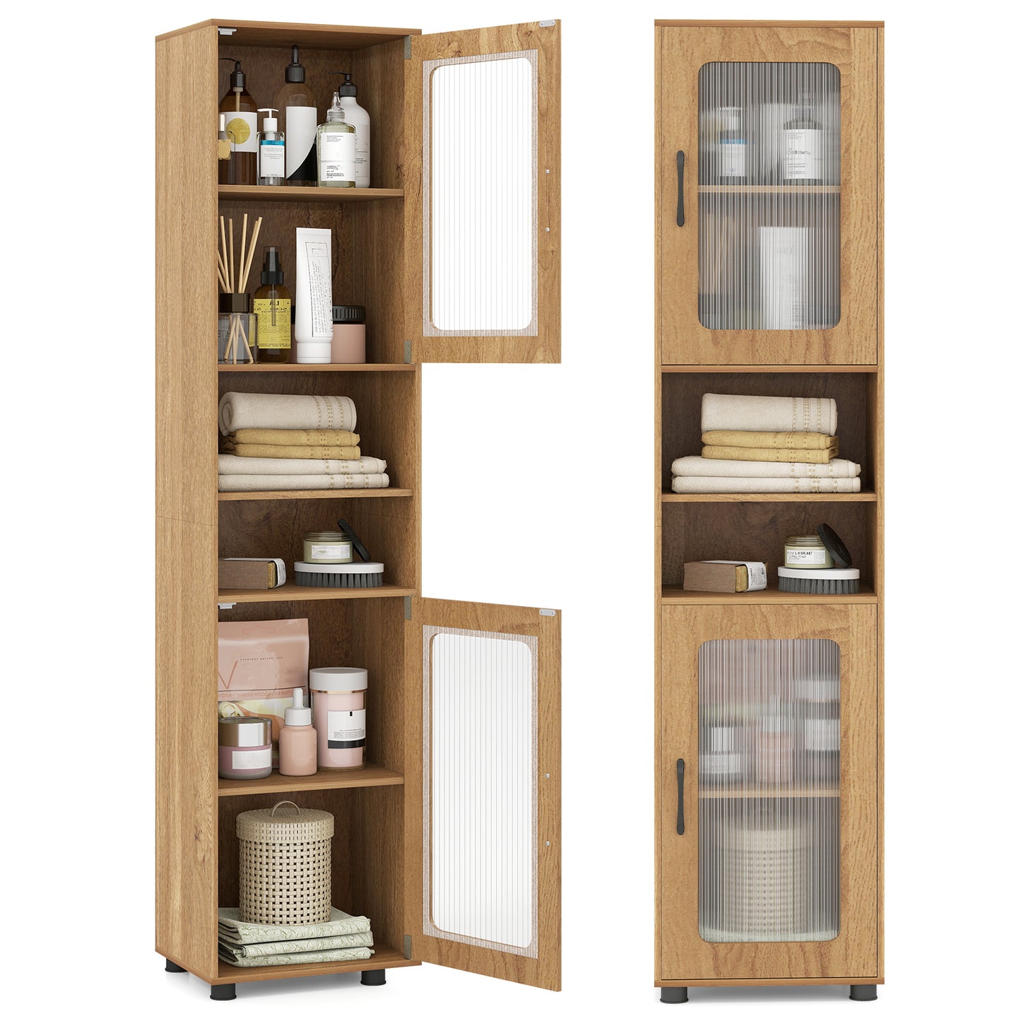 Tall Bathroom Storage Cabinet 67 In, Freestanding Organizer, Natural Floor Cabinets at Gallery Canada