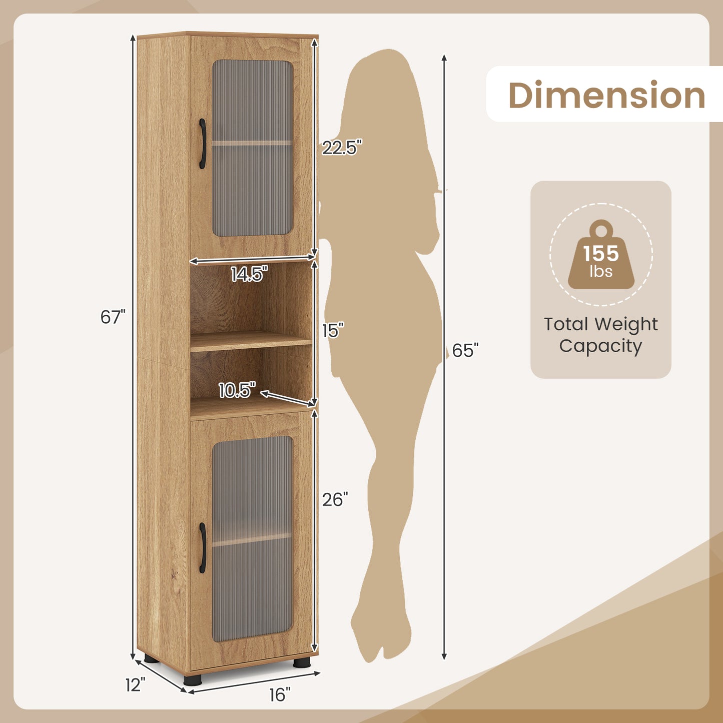 Tall Bathroom Storage Cabinet 67 In, Freestanding Organizer, Natural Floor Cabinets at Gallery Canada