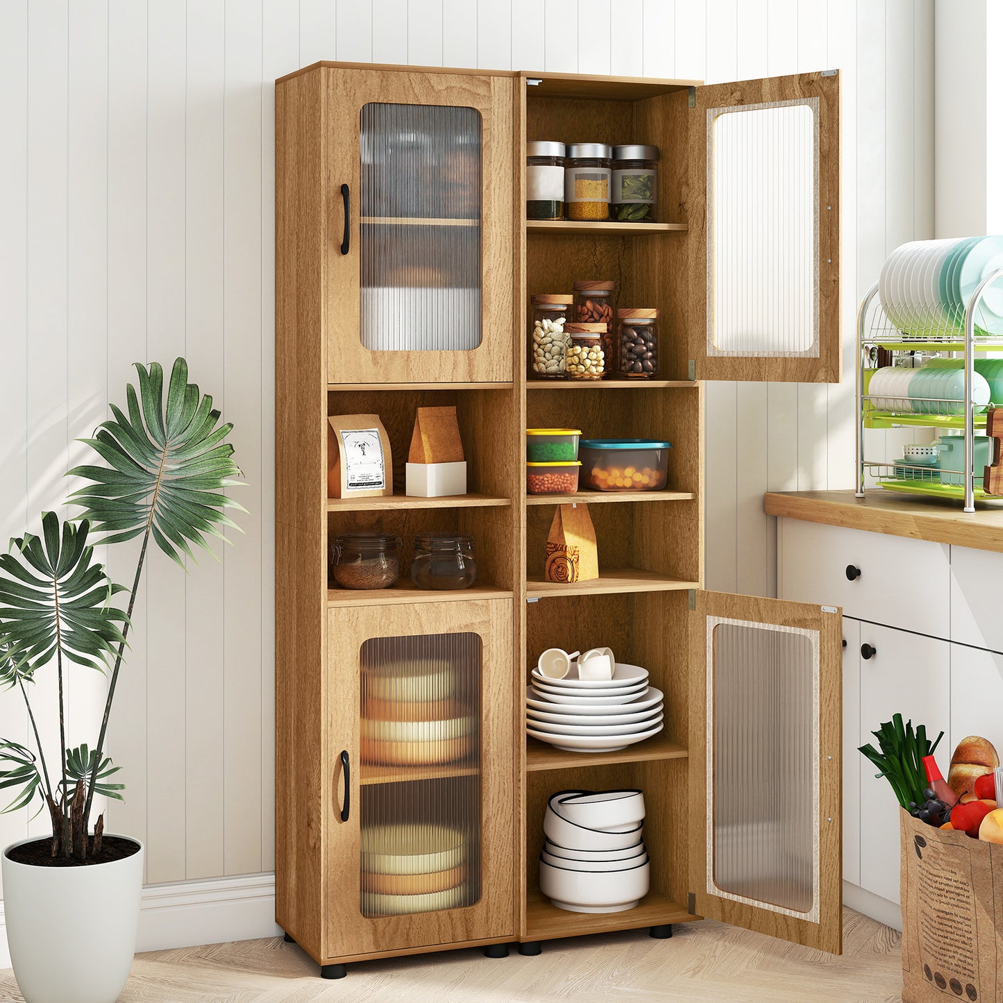 Tall Bathroom Storage Cabinet 67 In, Freestanding Organizer, Natural Floor Cabinets at Gallery Canada