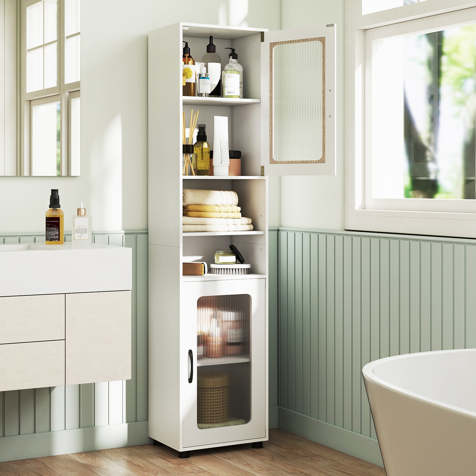 Tall Bathroom Storage Cabinet, 67 Inches, White Floor Cabinets at Gallery Canada