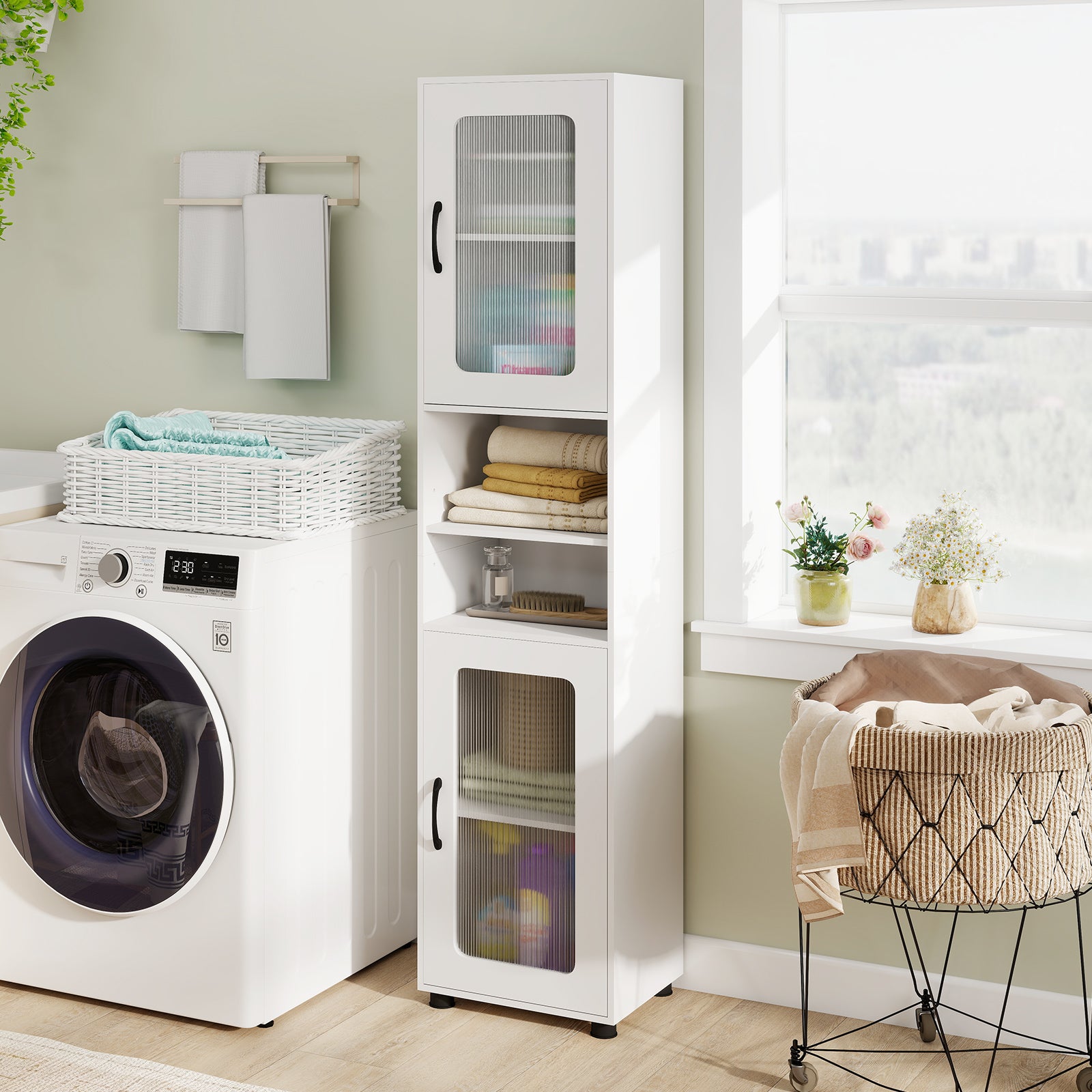 Tall Bathroom Storage Cabinet, 67 Inches, White Floor Cabinets at Gallery Canada