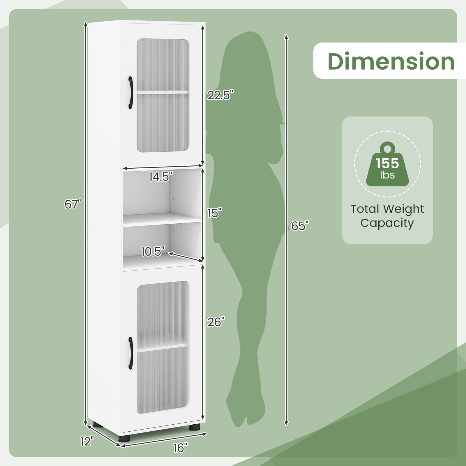 Tall Bathroom Storage Cabinet, 67 Inches, White Floor Cabinets at Gallery Canada