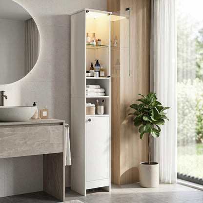 Tall Bathroom Cabinet with LED Lights, Adjustable Shelves, White