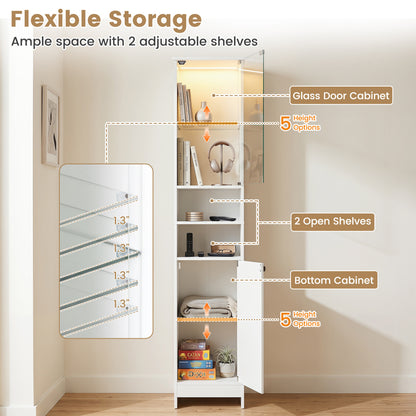 Tall Bathroom Cabinet with LED Lights, Adjustable Shelves, White