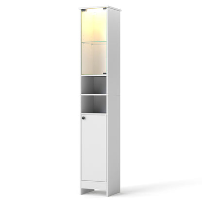 Tall Bathroom Cabinet with LED Lights, Adjustable Shelves, White