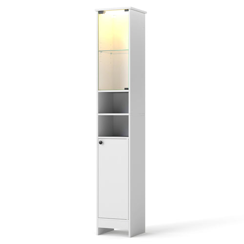 Tall Bathroom Cabinet with LED Lights, Adjustable Shelves, White