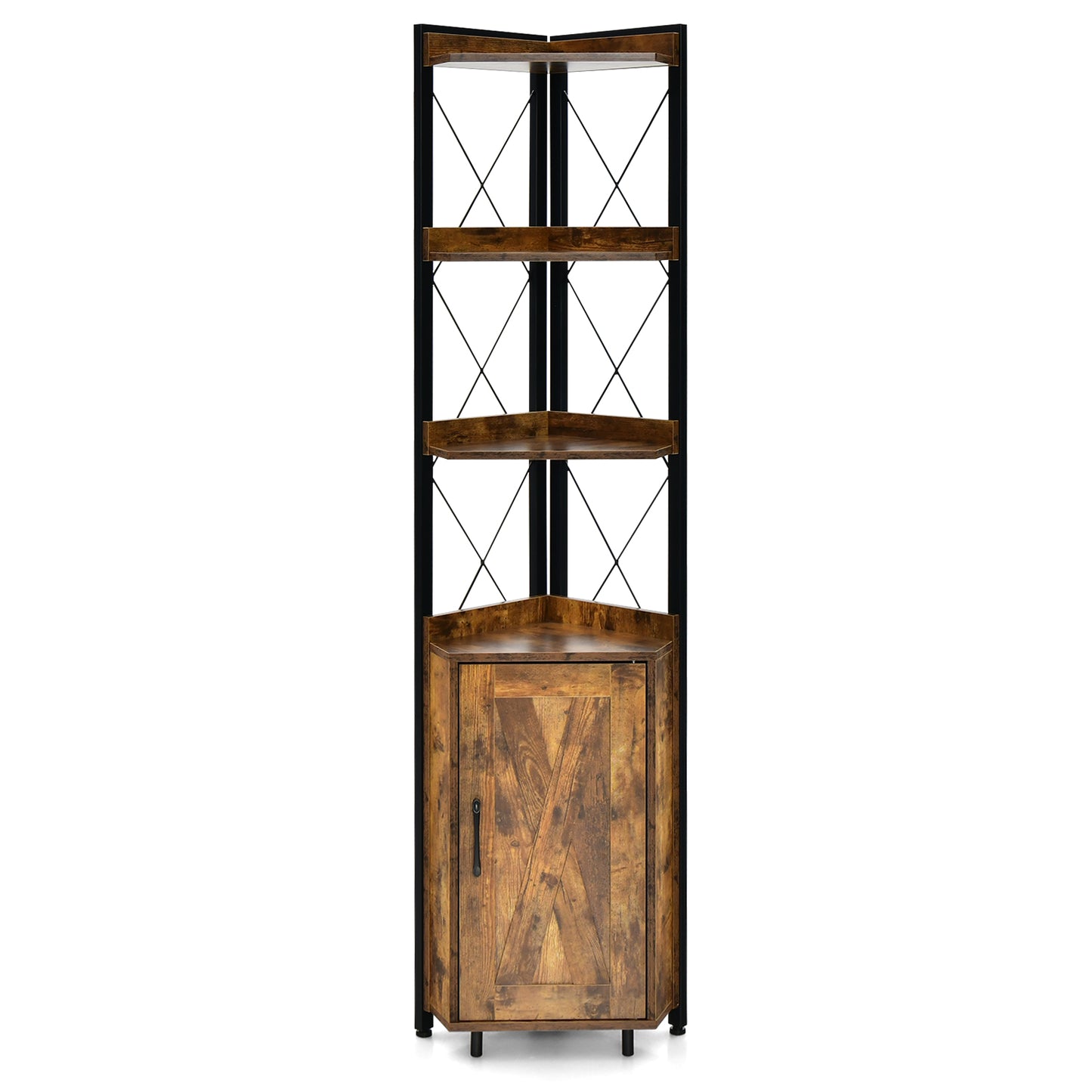 Tall Corner Storage Cabinet, 3-Tier Shelf, Rustic Brown Bookcases at Gallery Canada