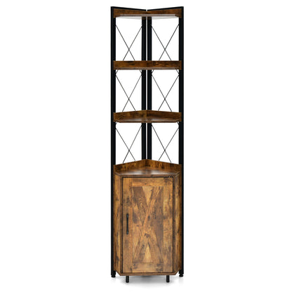 Tall Corner Storage Cabinet, 3-Tier Shelf, Rustic Brown Bookcases Rustic Brown at Gallery Canada