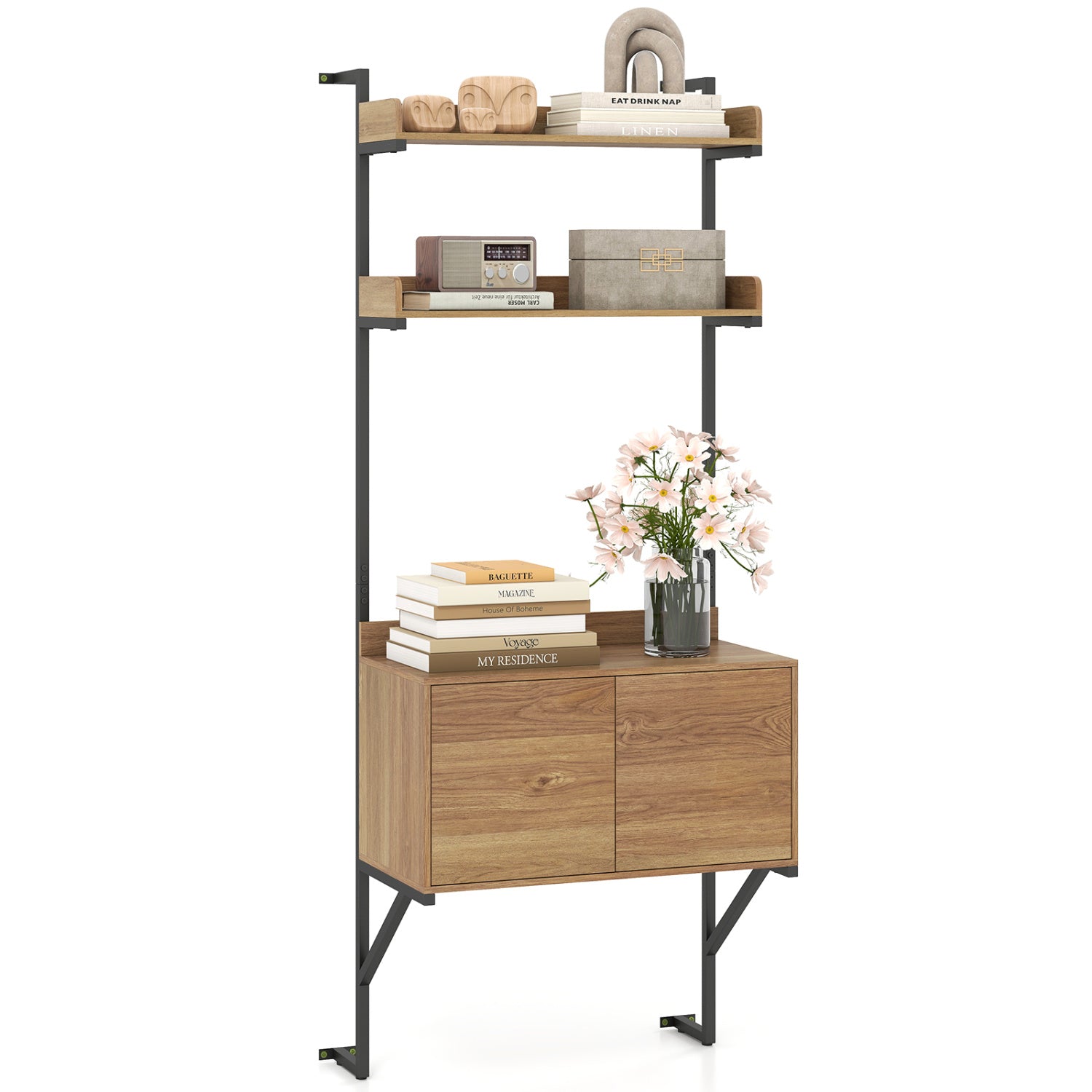 Tall Ladder Shelf With Storage Cabinet, Natural Bookcases Natural at Gallery Canada