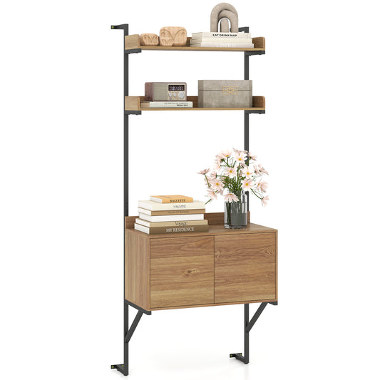 Tall Ladder Shelf With Storage Cabinet, Natural Bookcases Natural at Gallery Canada