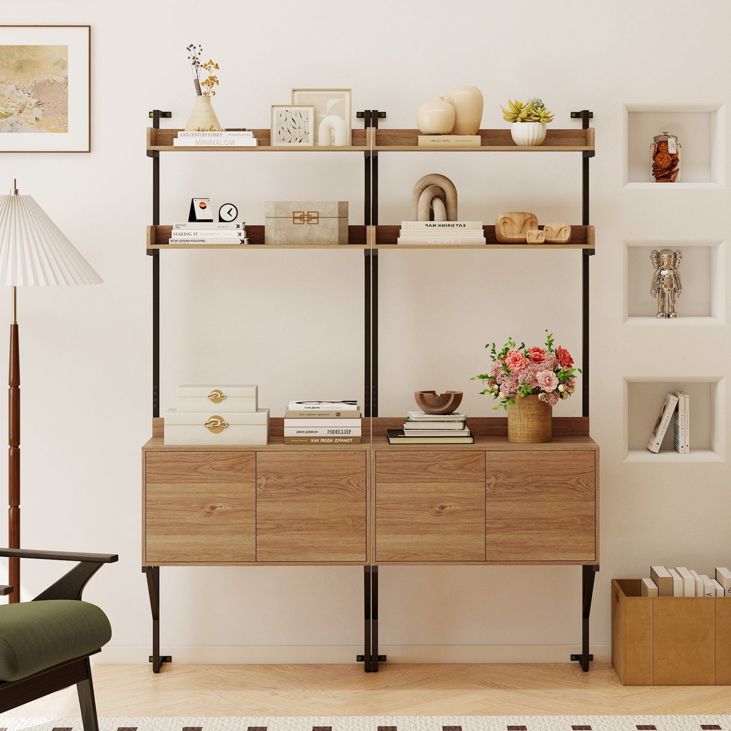 Tall Ladder Shelf With Storage Cabinet, Natural Bookcases at Gallery Canada