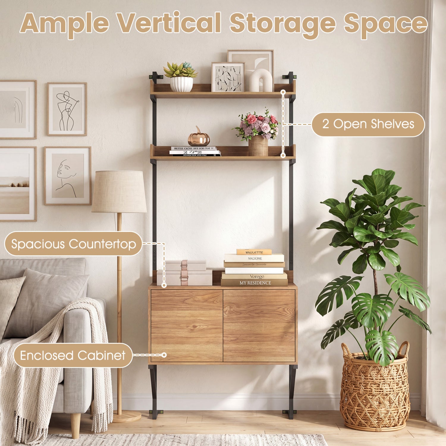 Tall Ladder Shelf With Storage Cabinet, Natural Bookcases at Gallery Canada