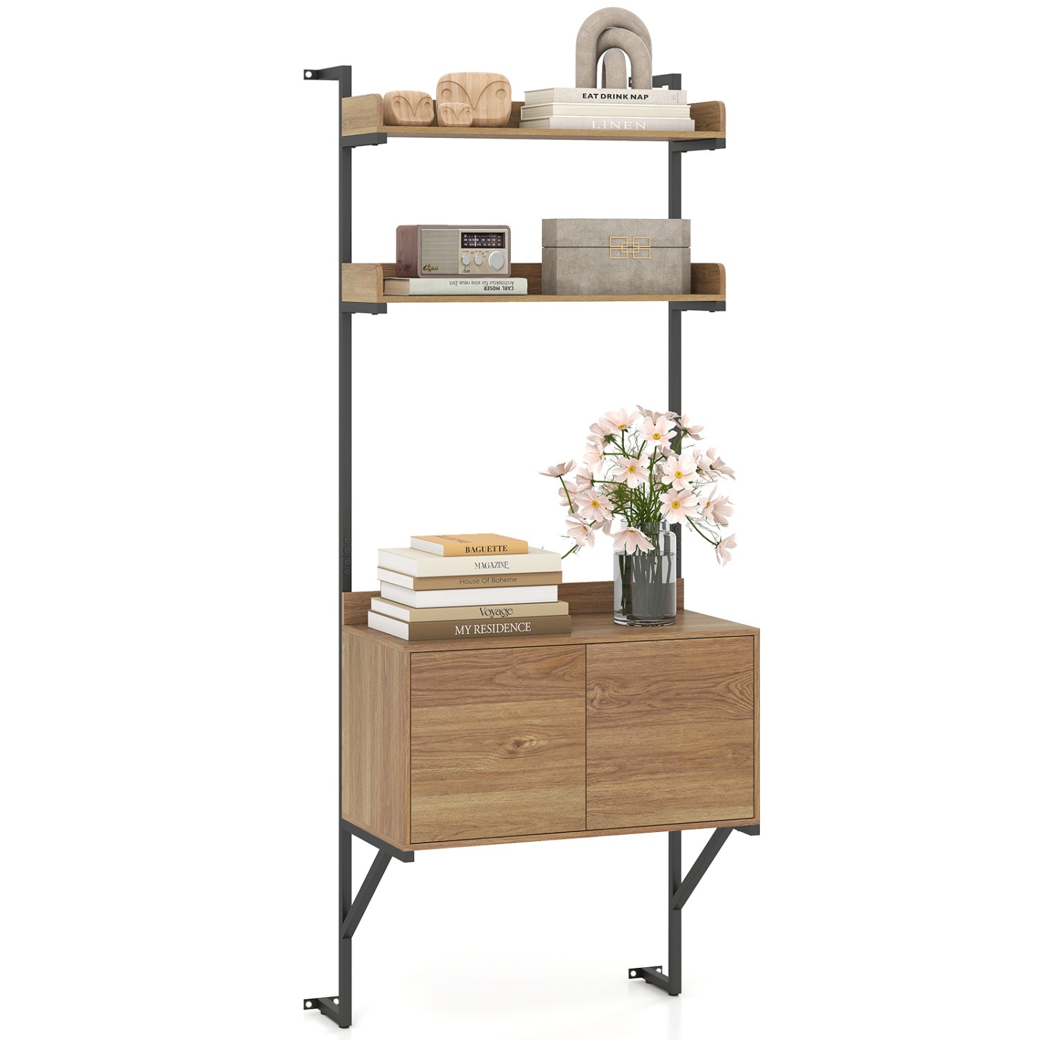 Tall Ladder Shelf With Storage Cabinet, Natural Bookcases at Gallery Canada