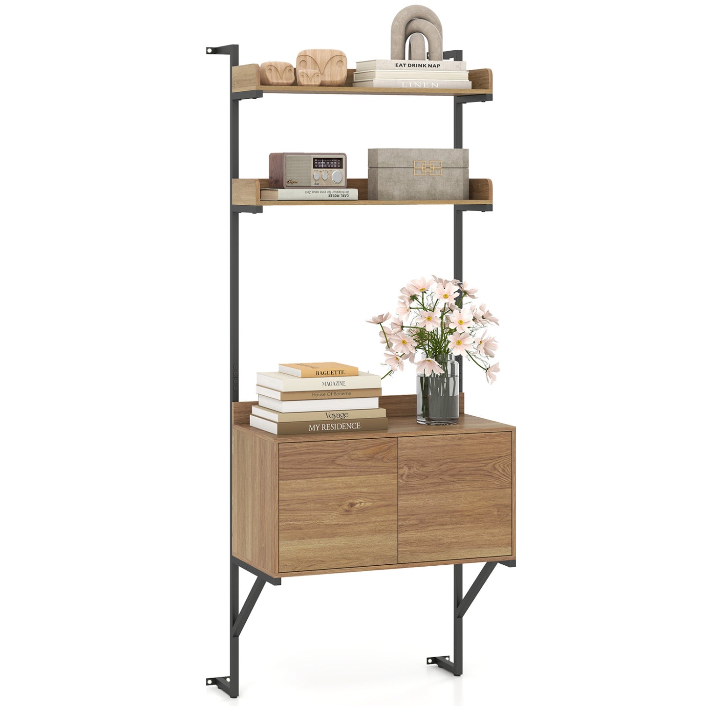 Tall Ladder Shelf With Storage Cabinet, Natural Bookcases at Gallery Canada