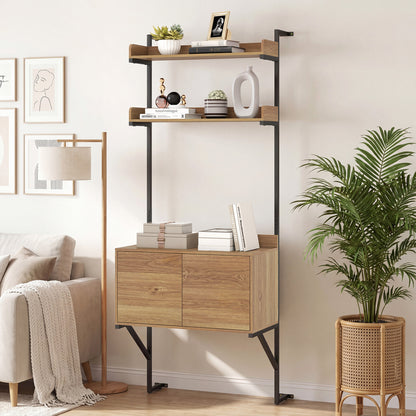 Tall Ladder Shelf With Storage Cabinet, Natural Bookcases at Gallery Canada