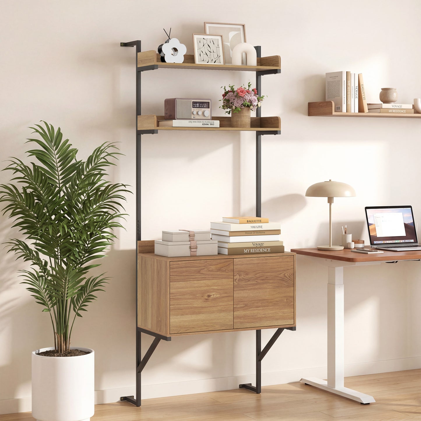 Tall Ladder Shelf With Storage Cabinet, Natural Bookcases at Gallery Canada