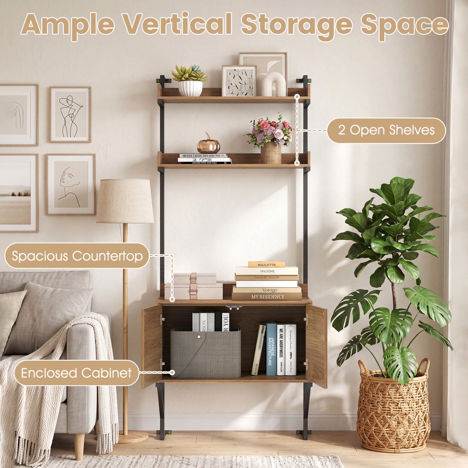 Tall Ladder Shelf With Storage Cabinet, Natural Bookcases at Gallery Canada