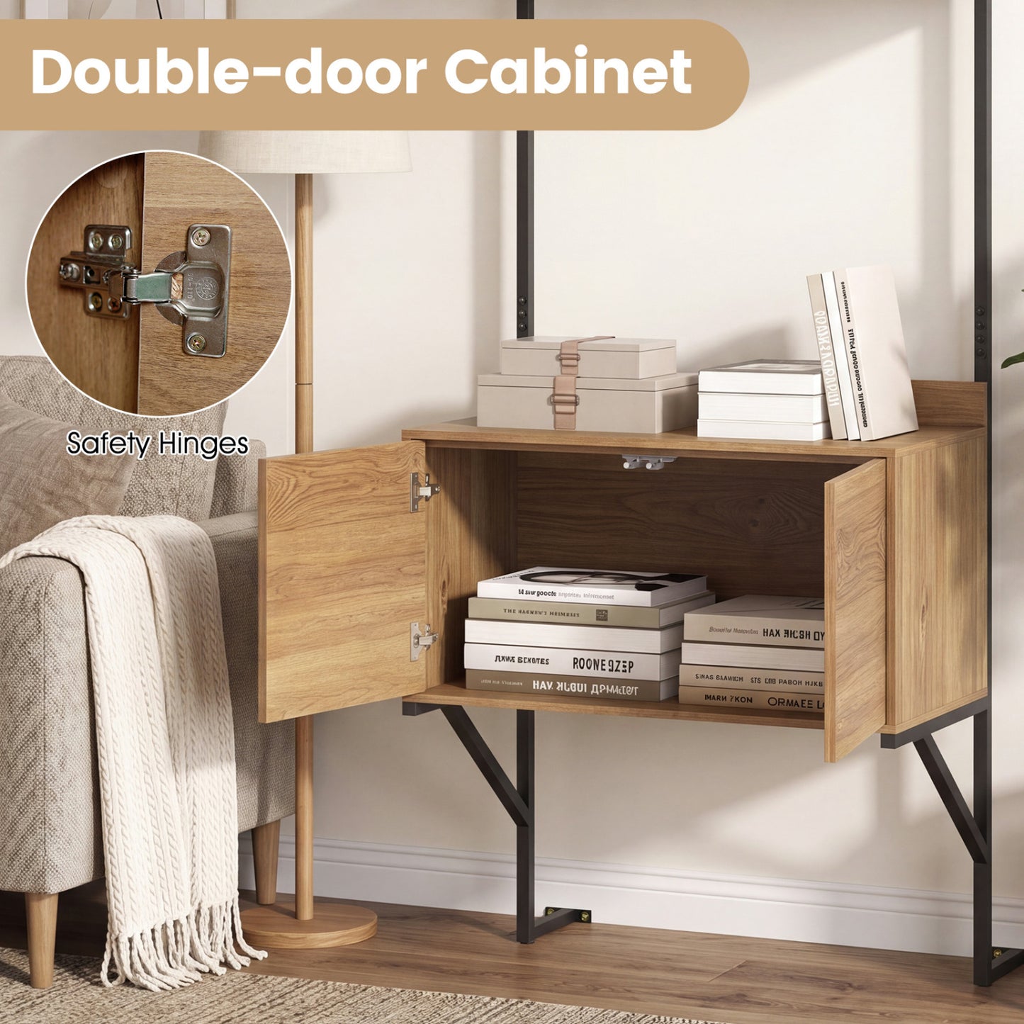 Tall Ladder Shelf With Storage Cabinet, Natural Bookcases at Gallery Canada