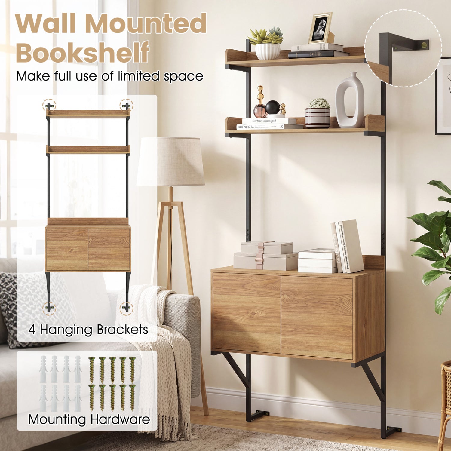 Tall Ladder Shelf With Storage Cabinet, Natural Bookcases at Gallery Canada