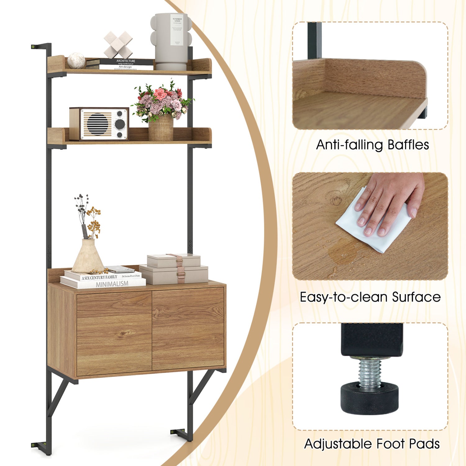 Tall Ladder Shelf With Storage Cabinet, Natural Bookcases at Gallery Canada