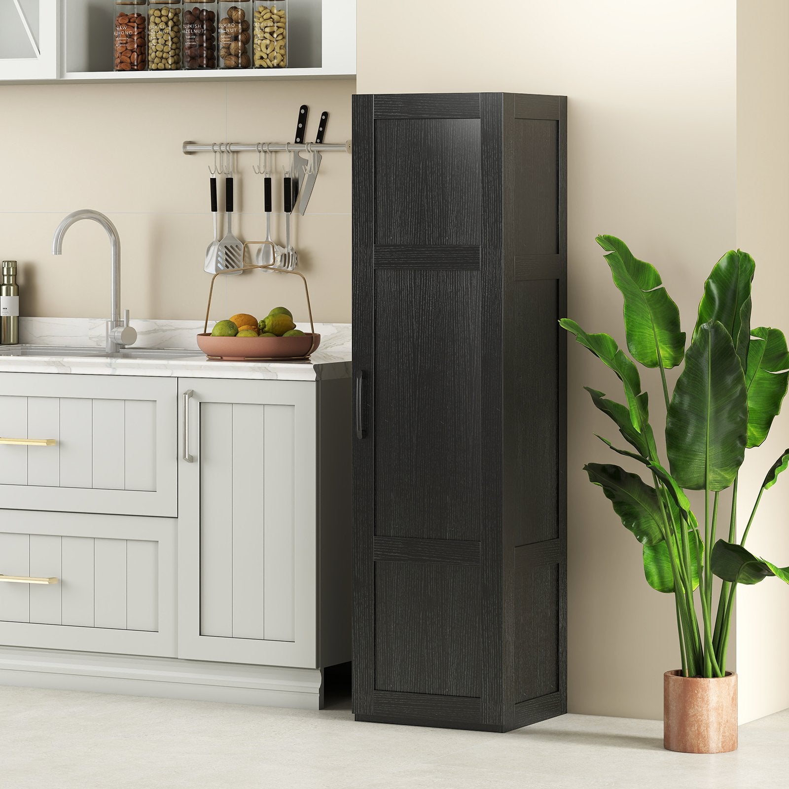 Tall Storage Cabinet with 4 Storage Shelves for Bathroom Living Room, Black Floor Cabinets at Gallery Canada