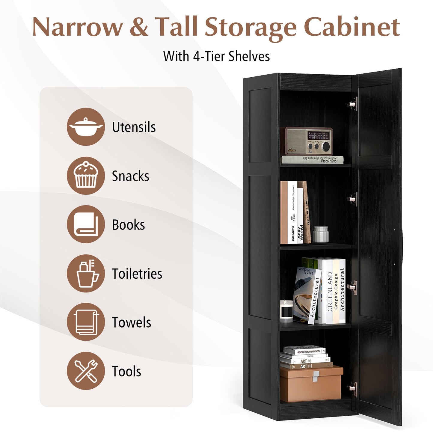Tall Storage Cabinet with 4 Storage Shelves for Bathroom Living Room, Black Floor Cabinets at Gallery Canada