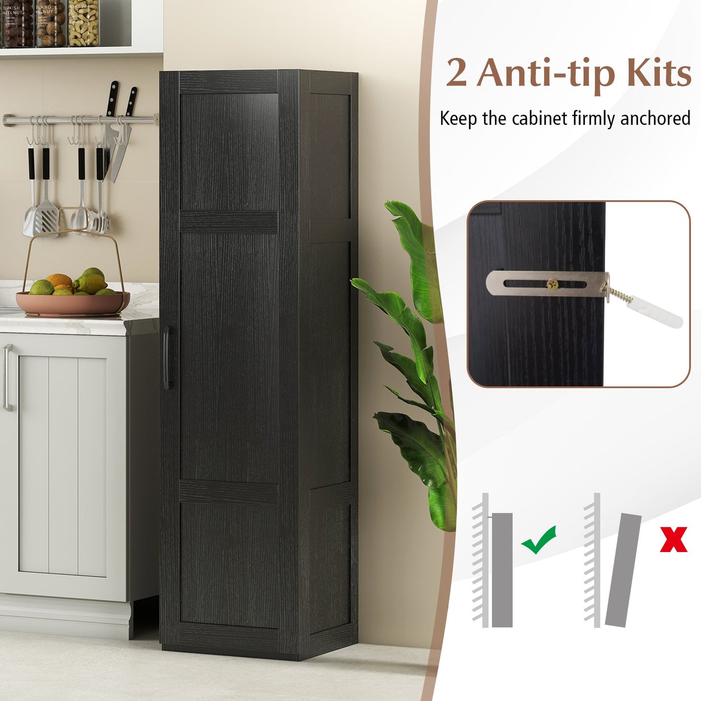 Tall Storage Cabinet with 4 Storage Shelves for Bathroom Living Room, Black Floor Cabinets at Gallery Canada