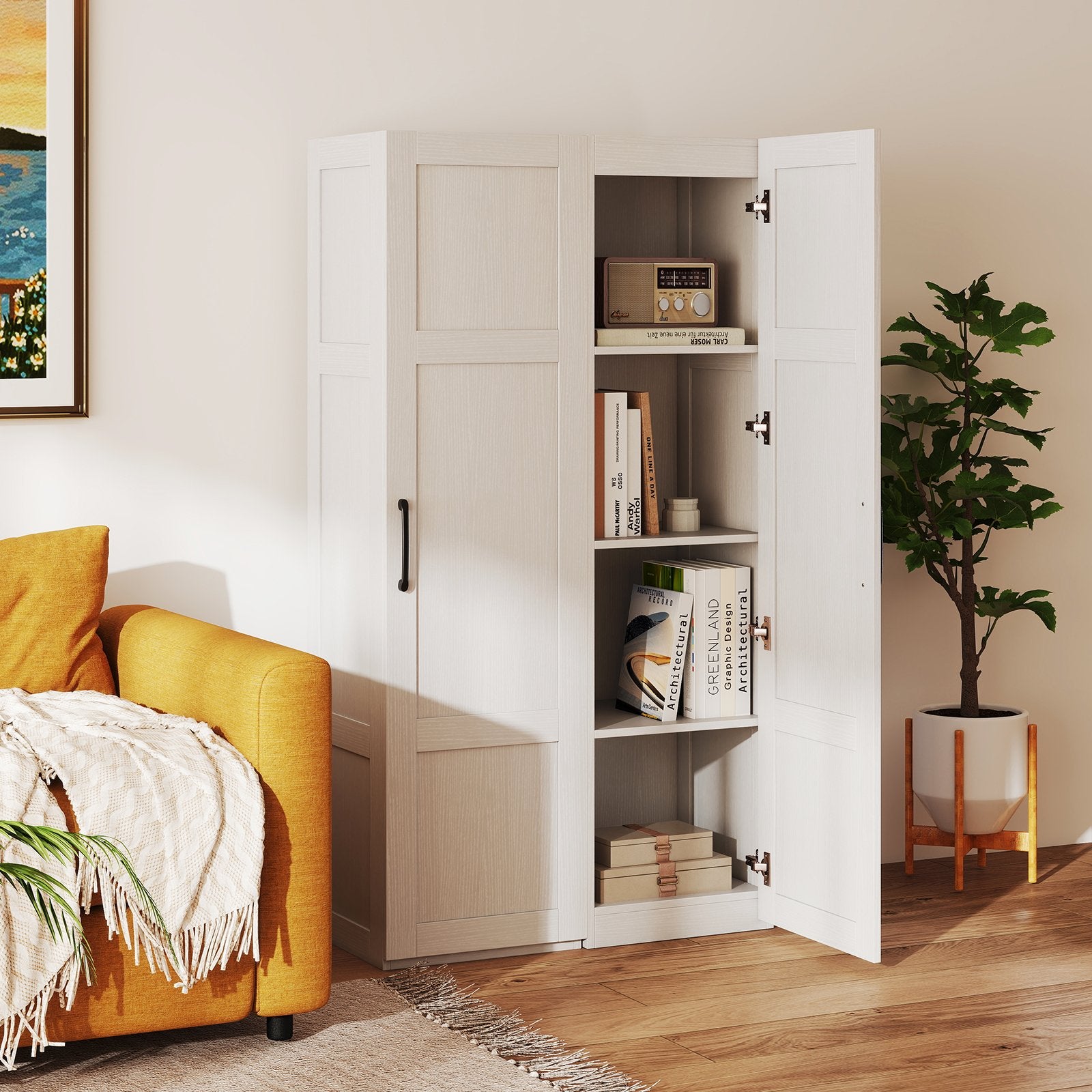 Tall Storage Cabinet with 4 Storage Shelves for Bathroom Living Room, White Floor Cabinets at Gallery Canada