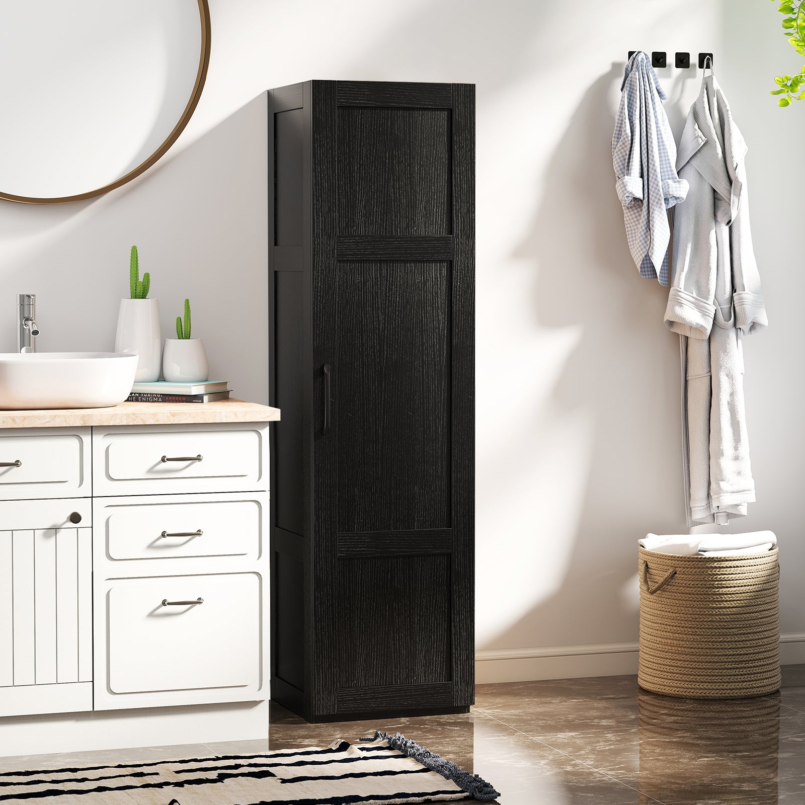 Tall Storage Cabinet, 4 Shelves, Bathroom Living Room, Black Floor Cabinets at Gallery Canada