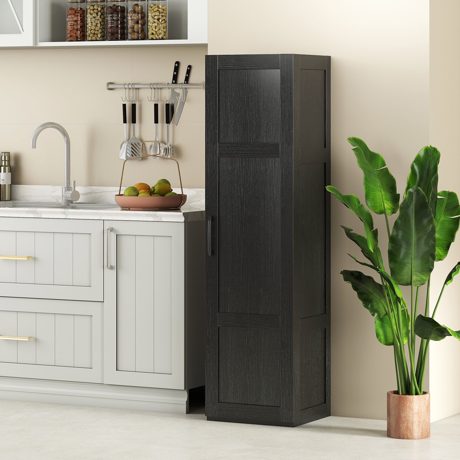 Tall Storage Cabinet, 4 Shelves, Bathroom Living Room, Black Floor Cabinets at Gallery Canada