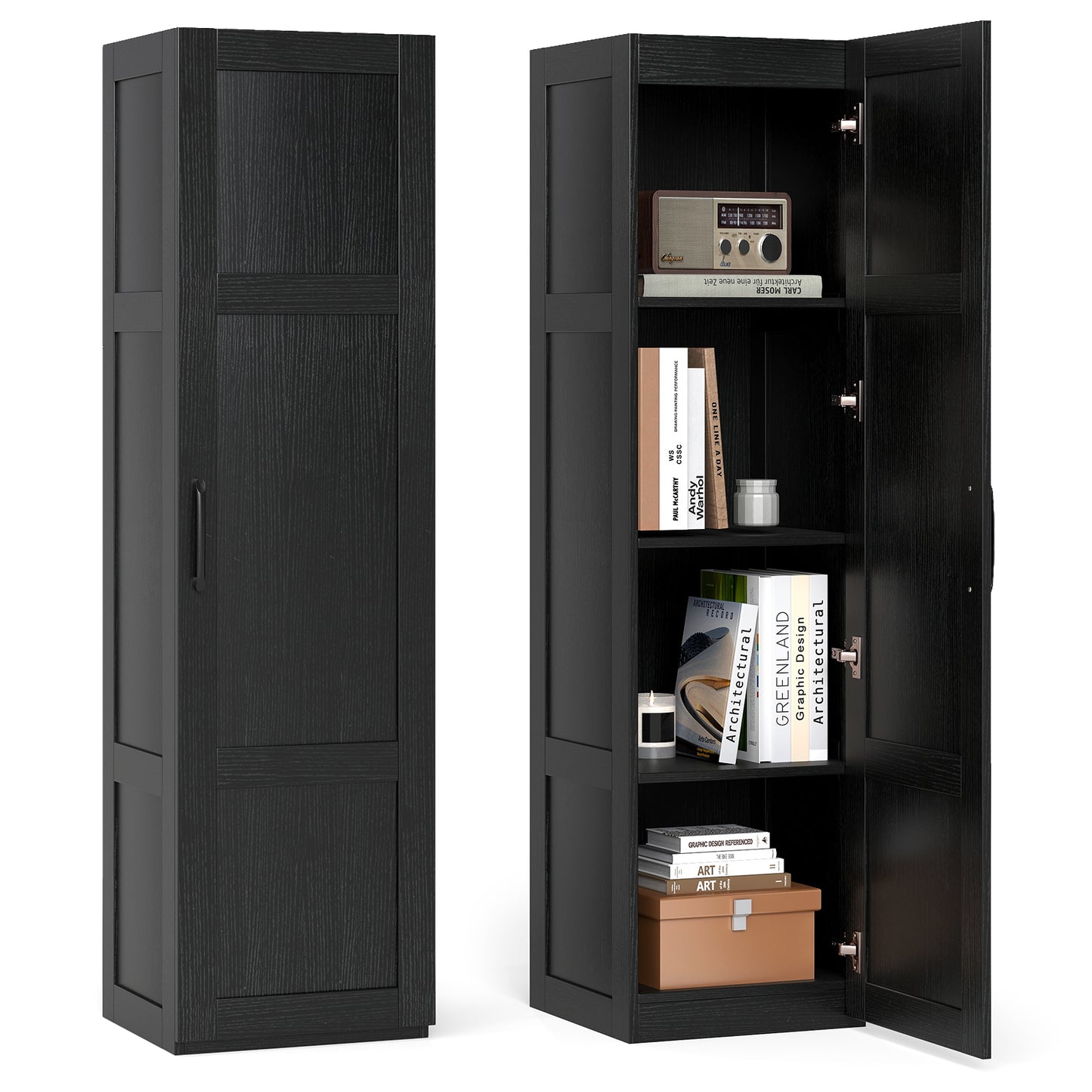 Tall Storage Cabinet, 4 Shelves, Bathroom Living Room, Black Floor Cabinets at Gallery Canada